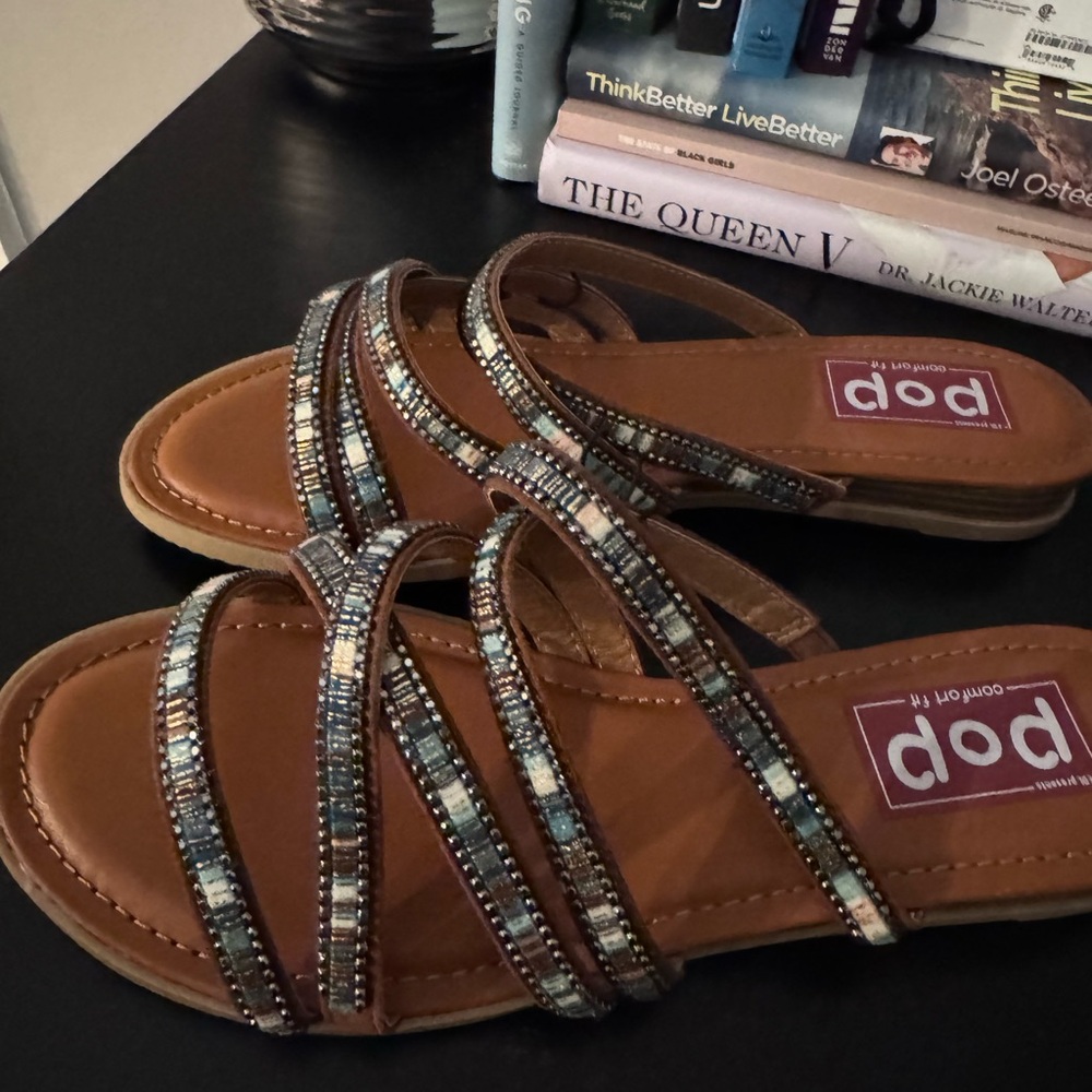 Pop Brown Rhinestone Sandals - Picture 11 of 13